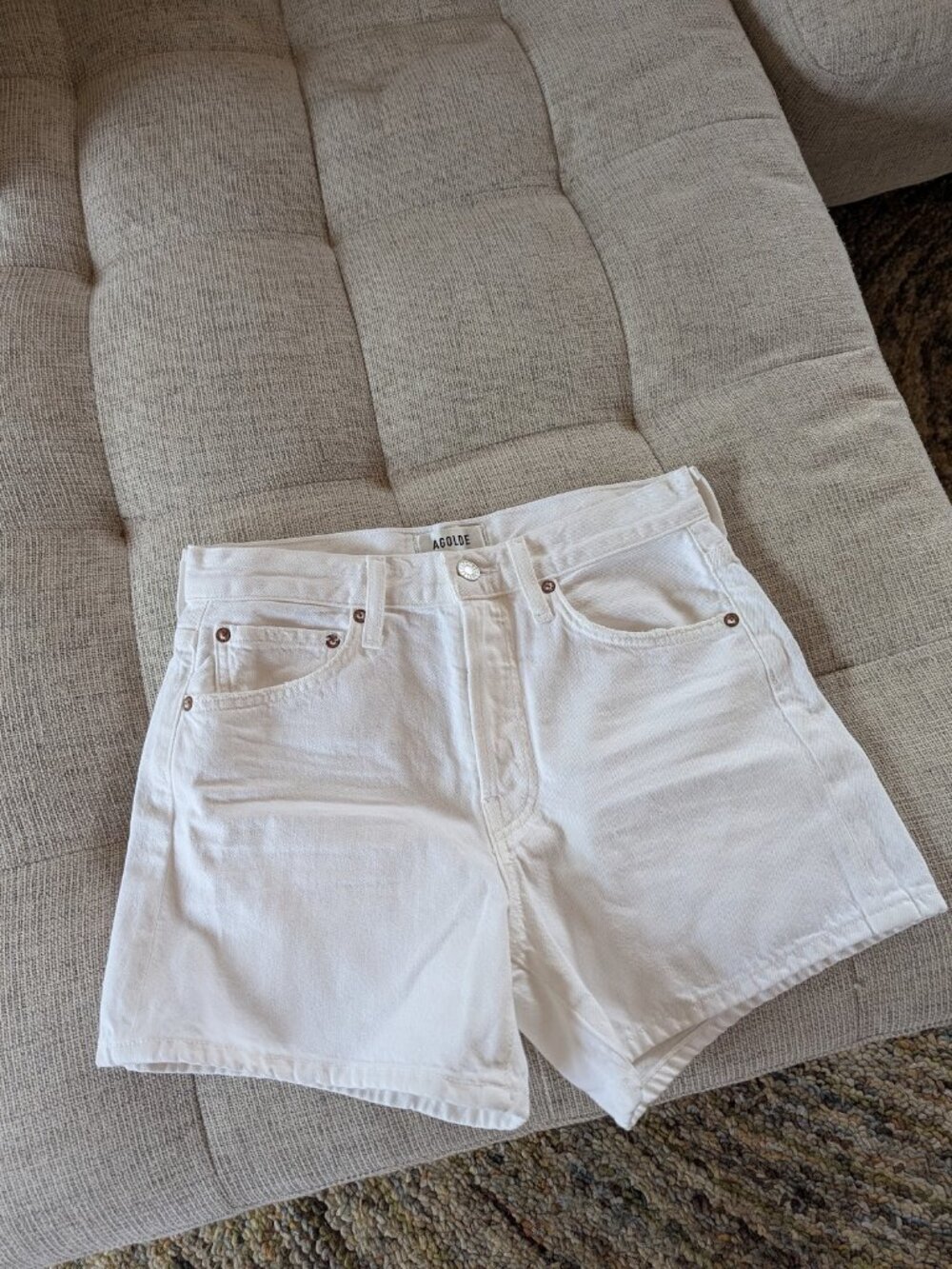 Agolde Parker Long Dough Shorts White Sz 25